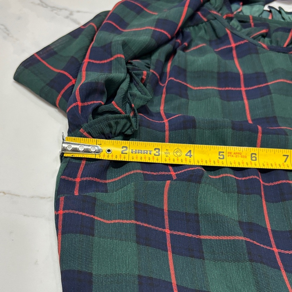 J. Crew Dark Green Plaid Tiered Long Sleeve Dress - Picture 9 of 16
